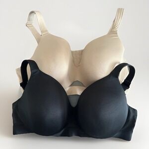 Lot Cacique 42D Bra Black Beige Simply Wire Free Plunge Back Closure Wireless